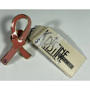 NEW Kristine‎ Accessories Pink Breast Cancer Pin Ribbon Rhinestone Heart